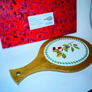 Vintage Oval Wood Board Paddle Ceramic Cheese Pate Cherries by McIntosh